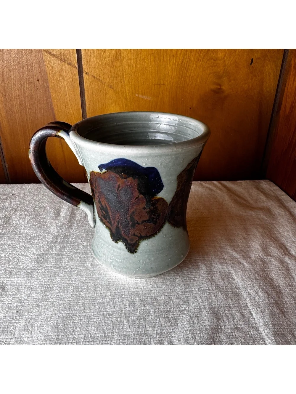 Vintage Studio Pottery Mug 5 Inch Hand Thrown Abstract Drip Glaze Coffee Cup